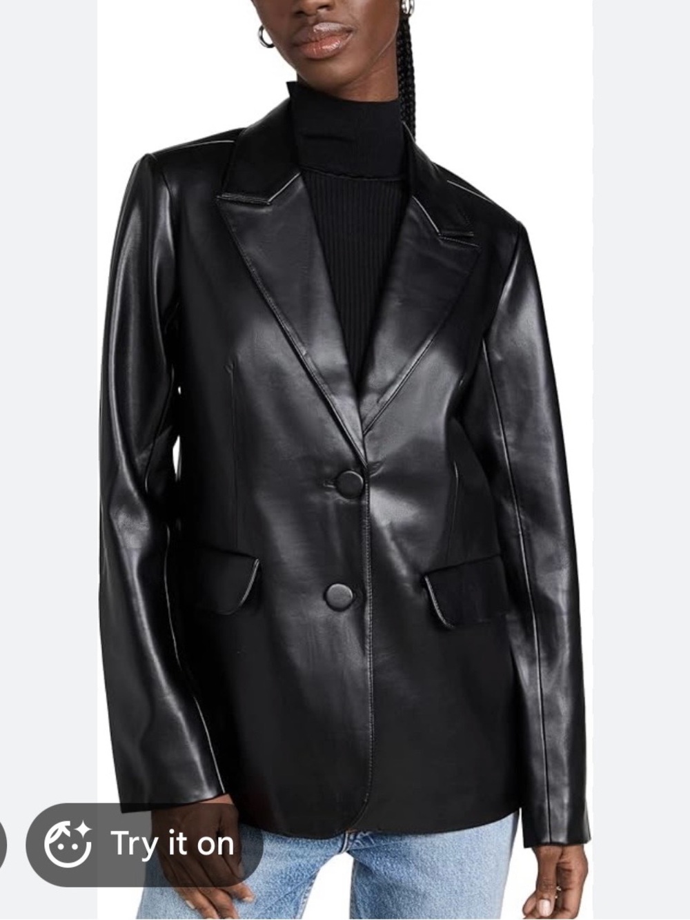 Good American Black Faux Leather Blazer Jacket - Women's Tailored Blazer